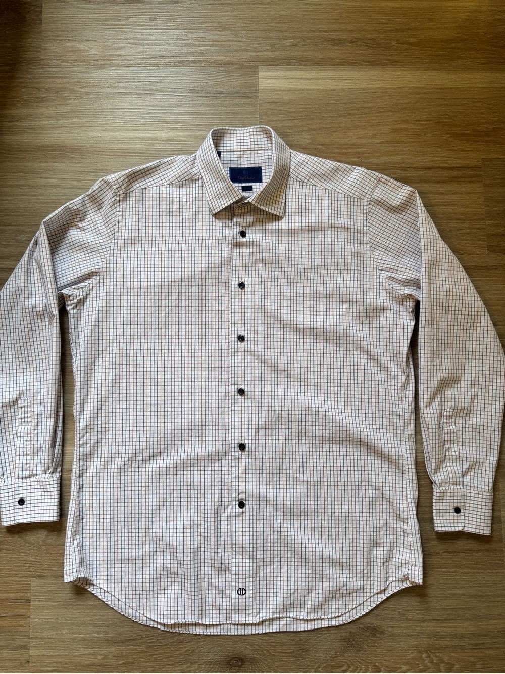 David Donahue Trim Fit Plaid Dress Shirt Men’s 17 34/35 100% Cotton large - Picture 1 of 9